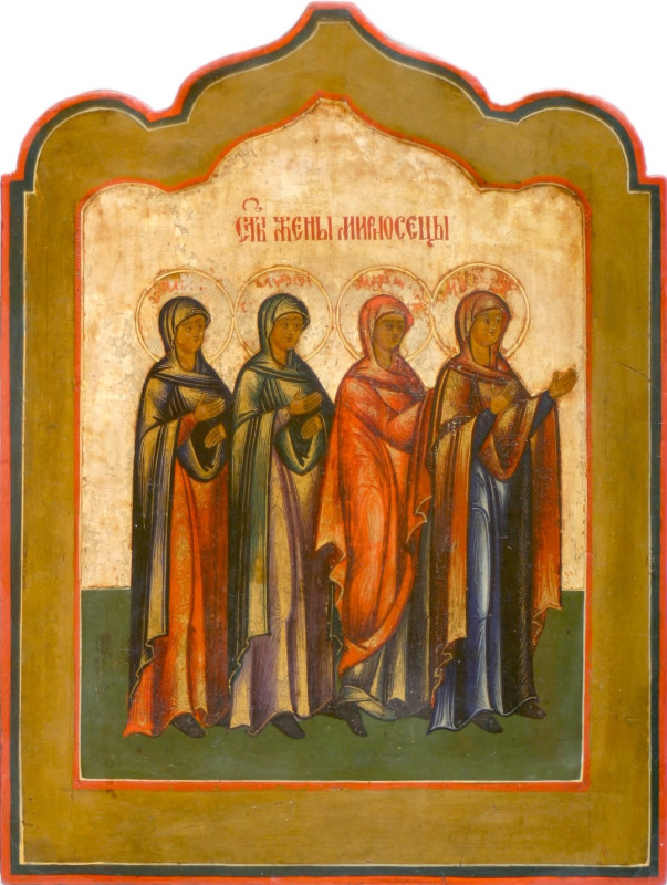 Antique 19c Russian Icon of Myrrh Bearing Women The Tomb of Christ 4841)