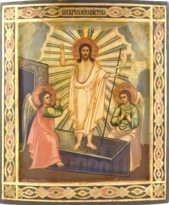 Antique 19c Russian Icon of the Resurrection on gold (14246)