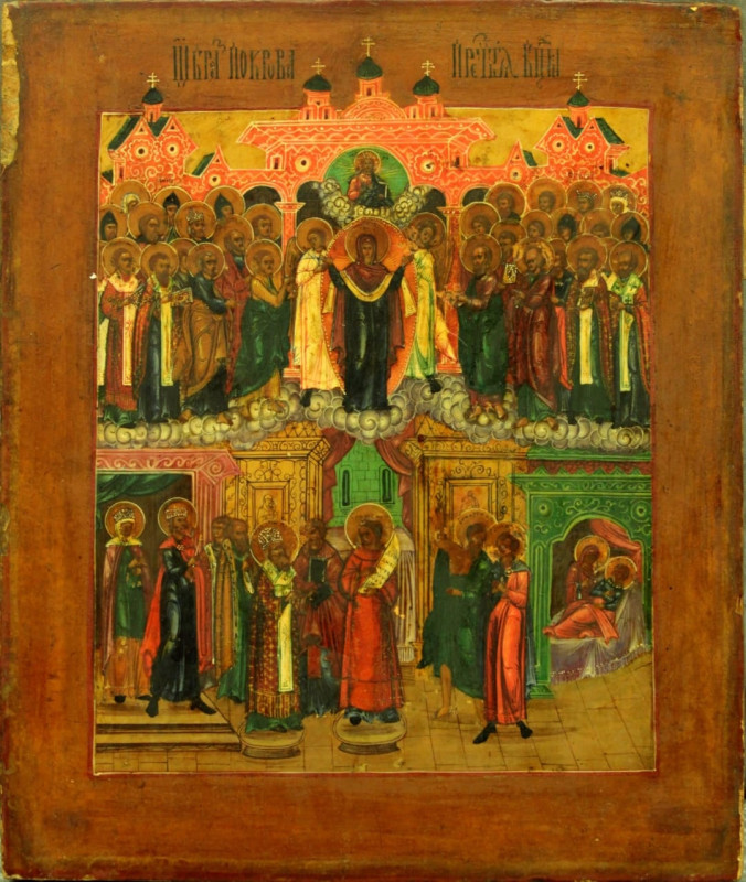 Antique 19c Russian Icon of Pokrov (7584)