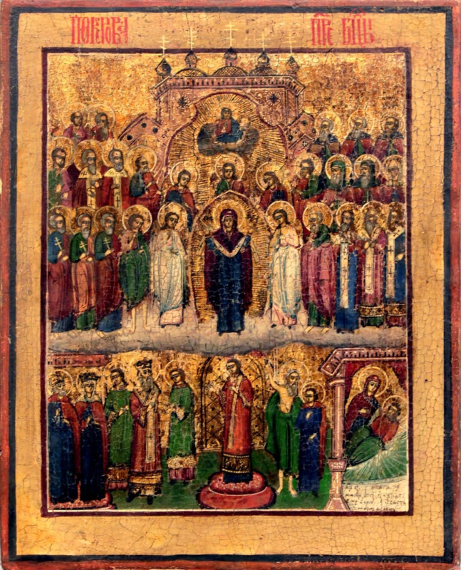 Antique 18c Russian icon of Pokrov (7231)