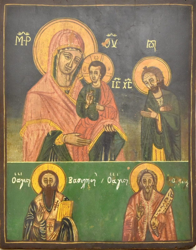 Antique 19c Greek icon of two Parts (11857)