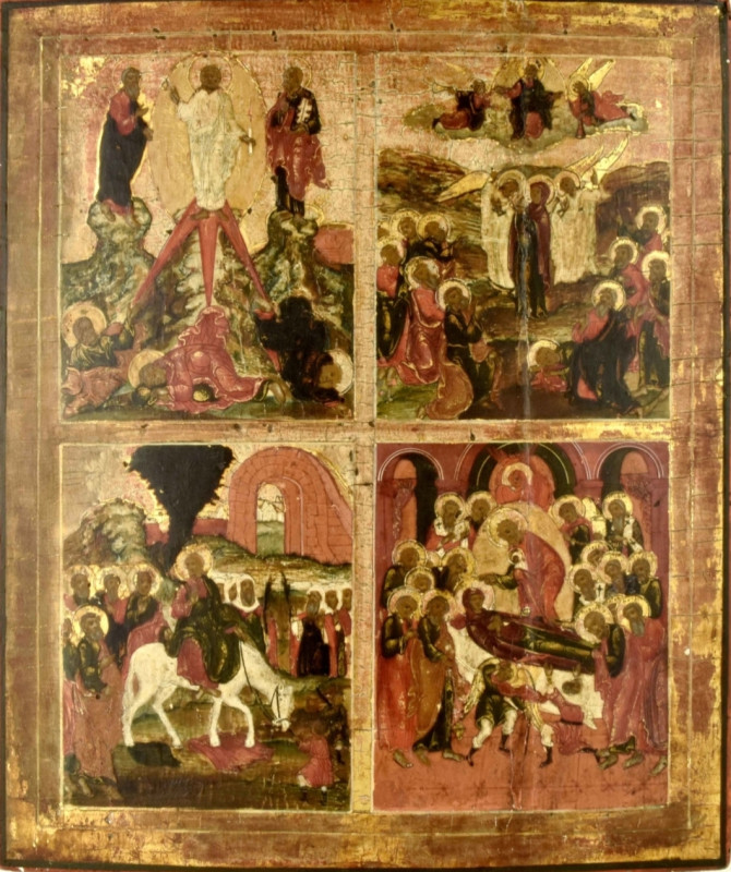 Antique 18c Russian icon of Four Parts (13675)