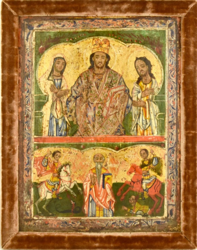 Antique 18c Greek icon of Two Parts: Deesis & Saints (13872)