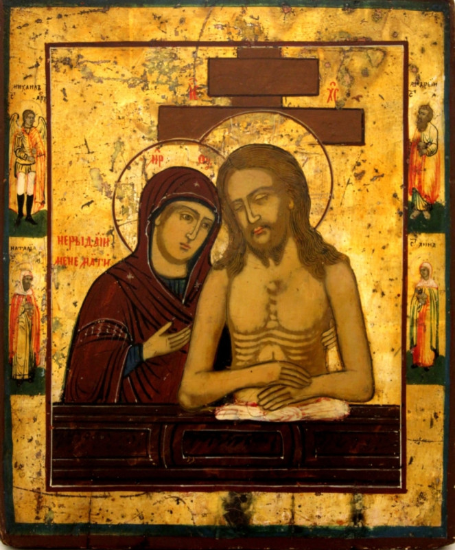 Antique 18c Russian icon of "Don't Cry Mother (11041)