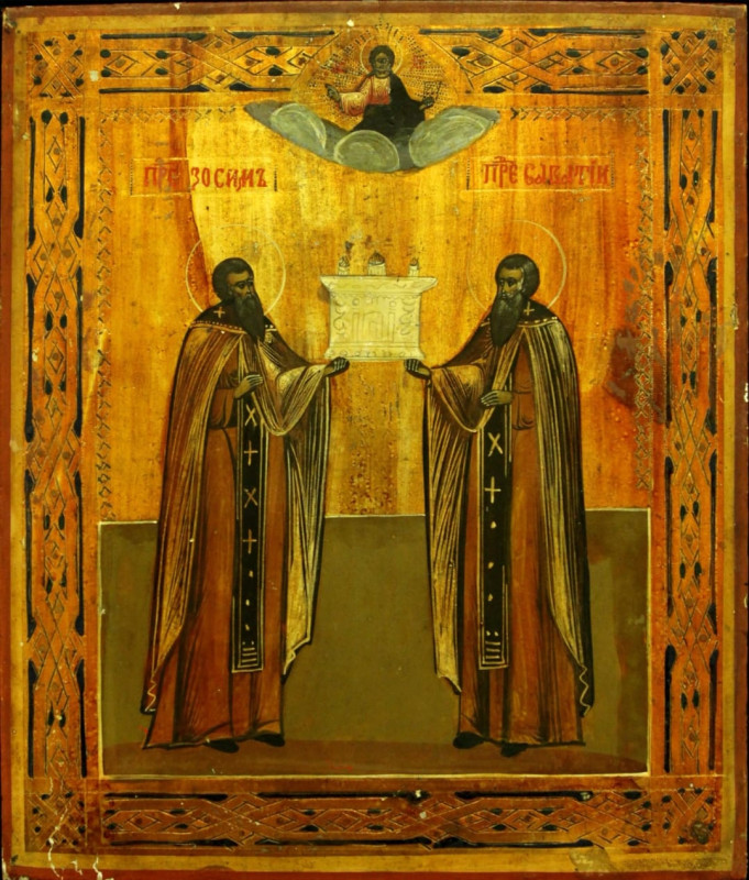 Antique 19c Russian Icon of Zosima & Savatiy (6829)