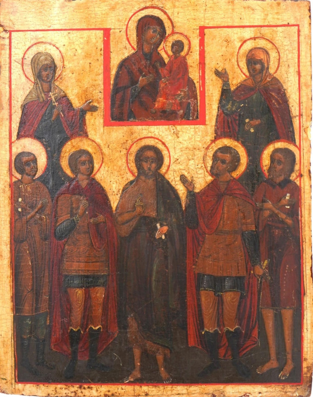 Antique 18c Russian icon of the Veneration of Icon of Smolensk (31329)