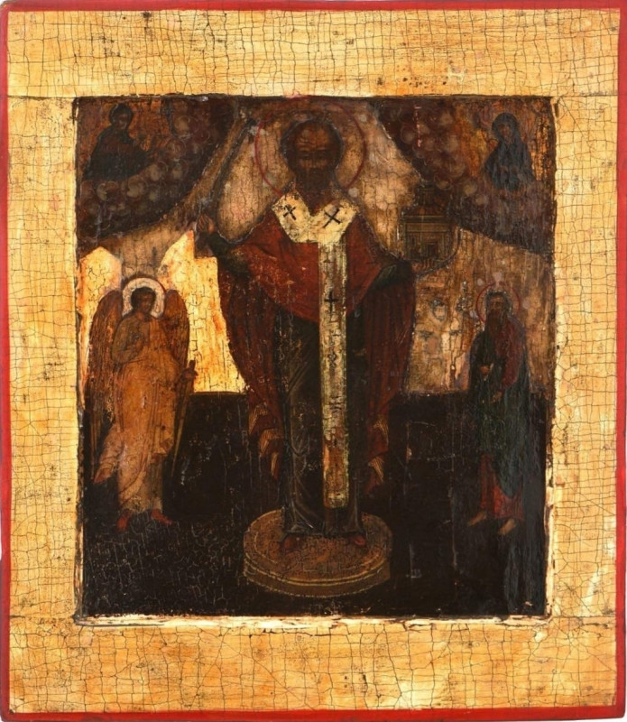 Antique 17c Russian icon of St Nicholas of Mozhaisk (7530)