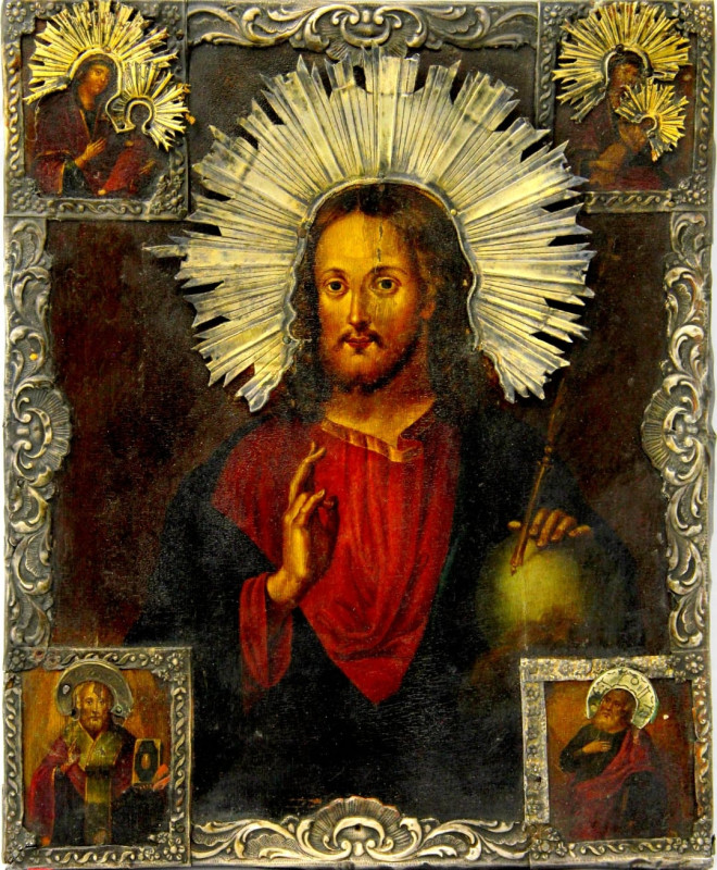 Antique 18-19c Russian icon of Christ (8172)