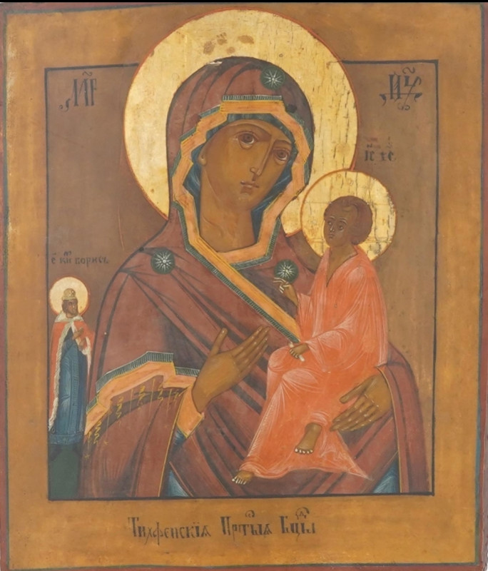 Antique 19c Russian Icon of Tikhvin (1421)