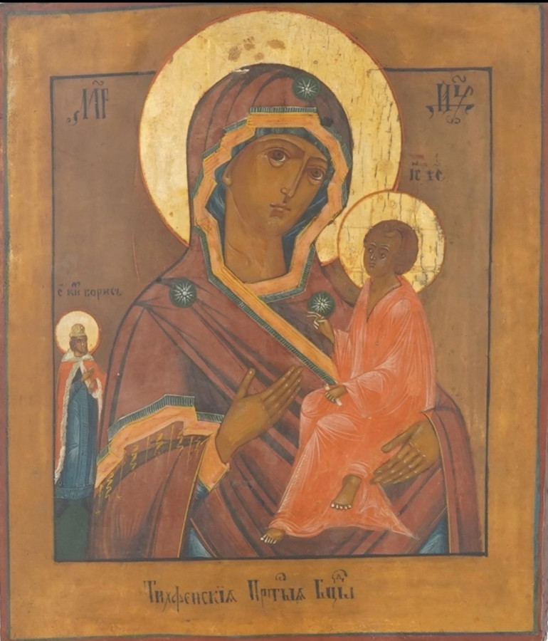 Antique 19c Russian Icon of Tikhvin (1421)