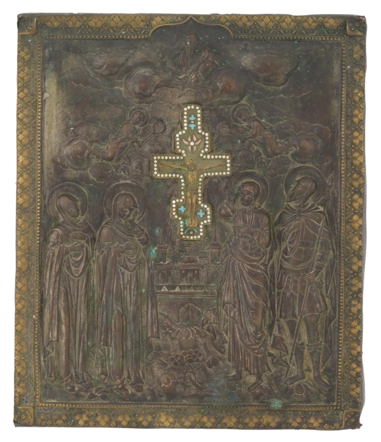 Antique 19c Russian Icon of the Cross & Enamel (1298)