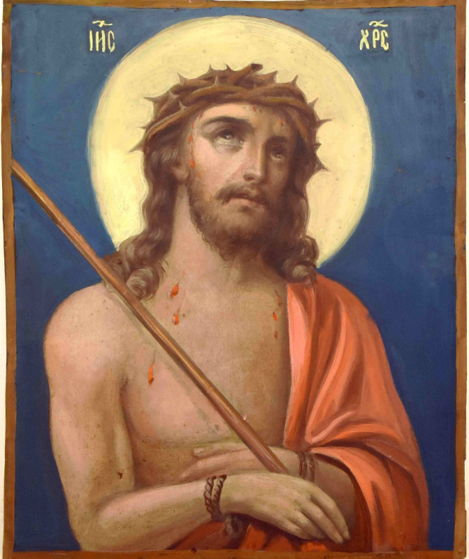 Antique 19C Russian Icon of the Christ the Savior in the Crown of Thorns (14354)