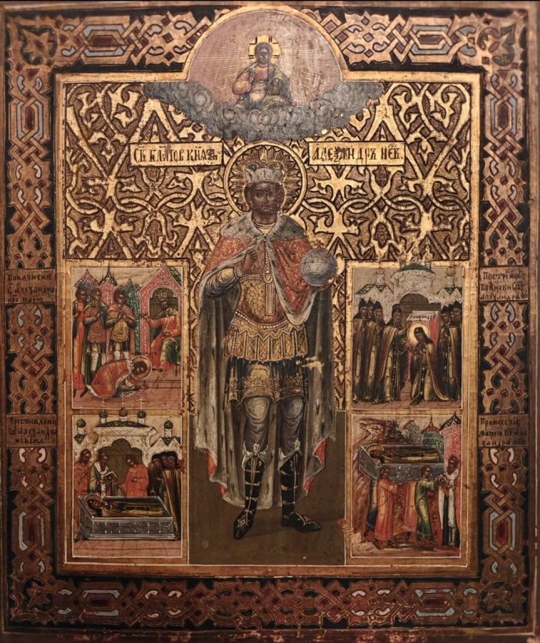 Antique 19c Russian icon of Alexander Nevsky (2555)