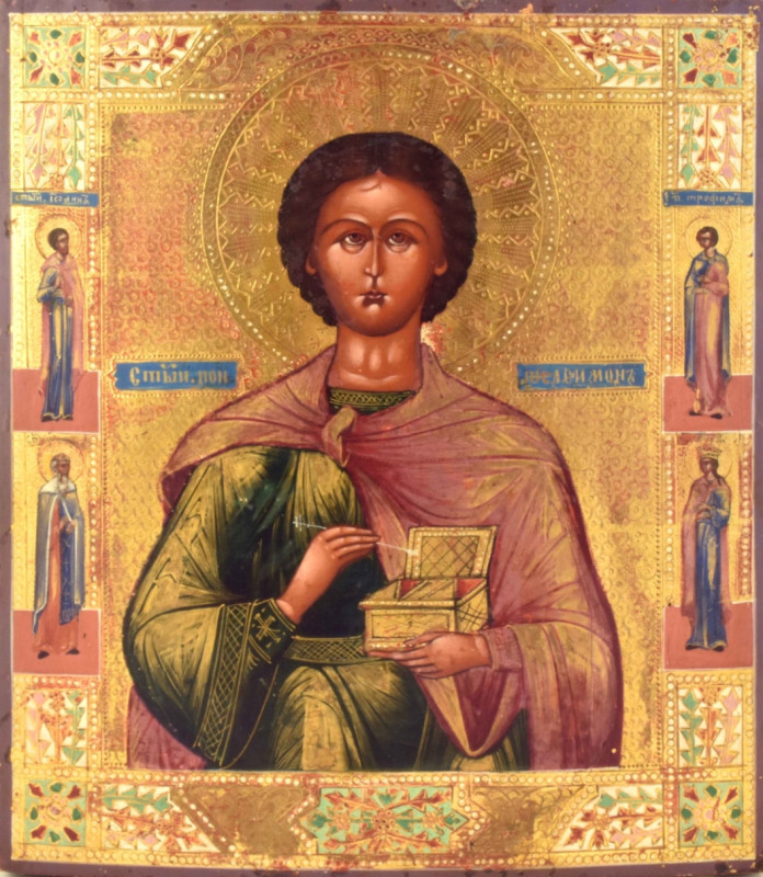 Antique 19c Russian icon of Panteleimon (14260)