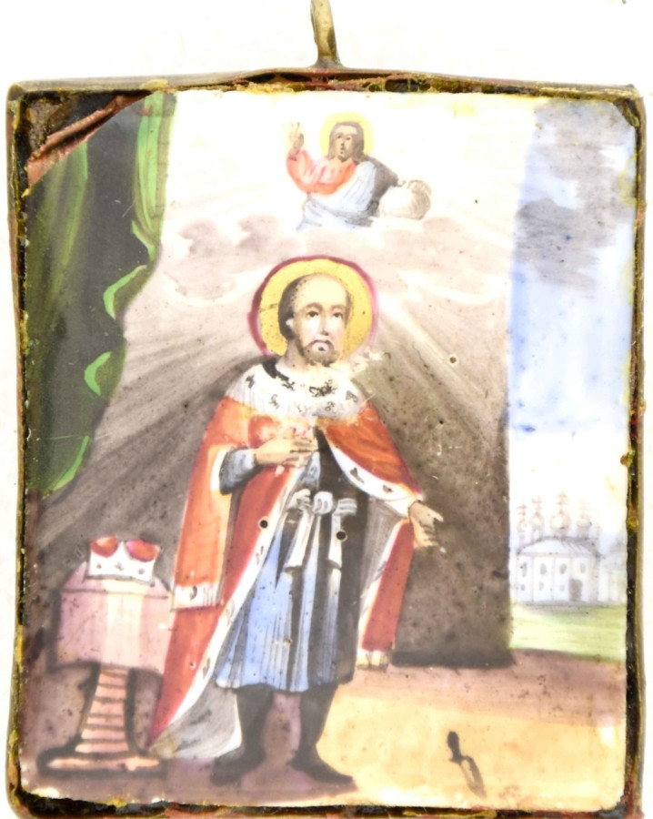 Antique 19c Russian finift icon of Michael of TVER (14879)