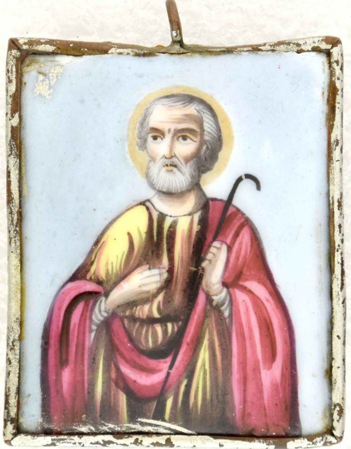 Antique 19c Russian finift Icon of St Joseph (14822)