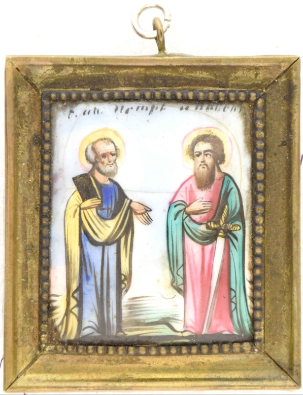 Antique 19c Russian finift icon of  Peter & Paul(14861)
