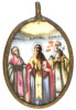 Antique 19c Russian finift icon of Three Saints (14892)