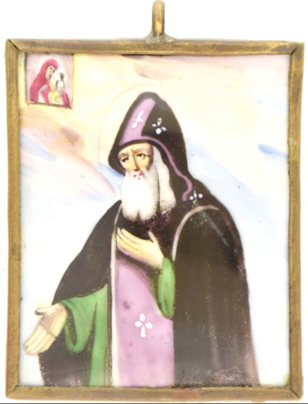 Antique 19c Russian finift icon of St Arseniy (14878)