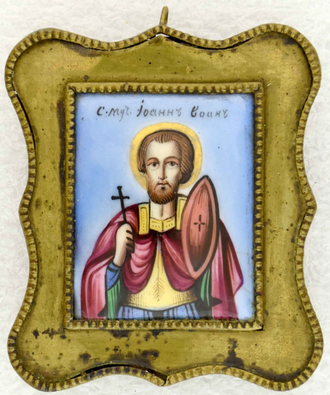 Antique 19c Russian finift icon of St John (14785)