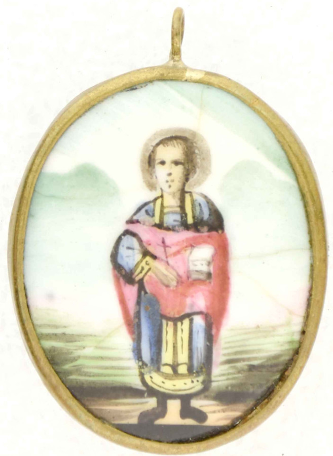 Antique 19c Russian finift icon of St Panteleimon (14890)