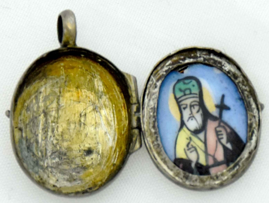 Antique 19c 84 Silver Finift icon of St Michael Mitropolit of Kiev (14736)