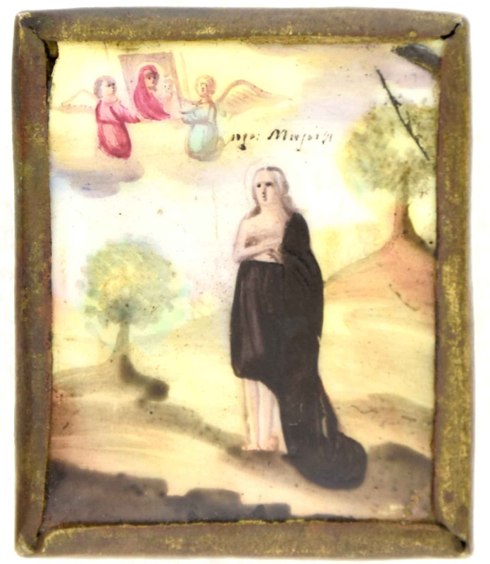 Antique 19c Russian finift icon of Mary of Egypt (14882)