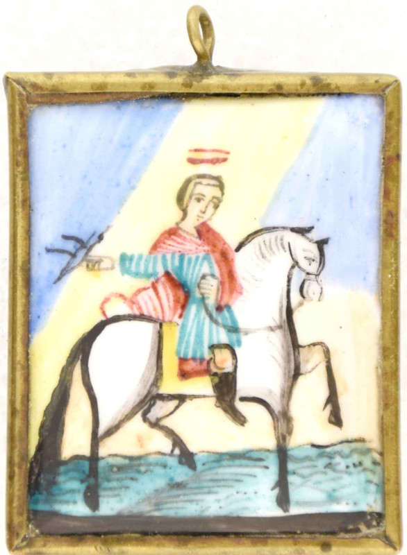 Antique 19c Russian finift icon of the Tryphon (14884)