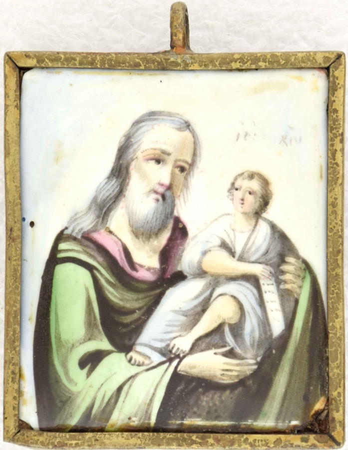 Antique 19c Russian finift icon of St Simeon (14830)