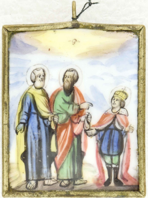 Antique 19c Russian finift icon of the Appearance (14832)