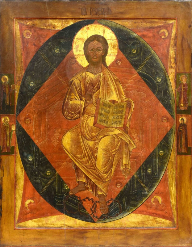 Antique 18c Russian Icon of Christ The Almighty Enthroned (14578)