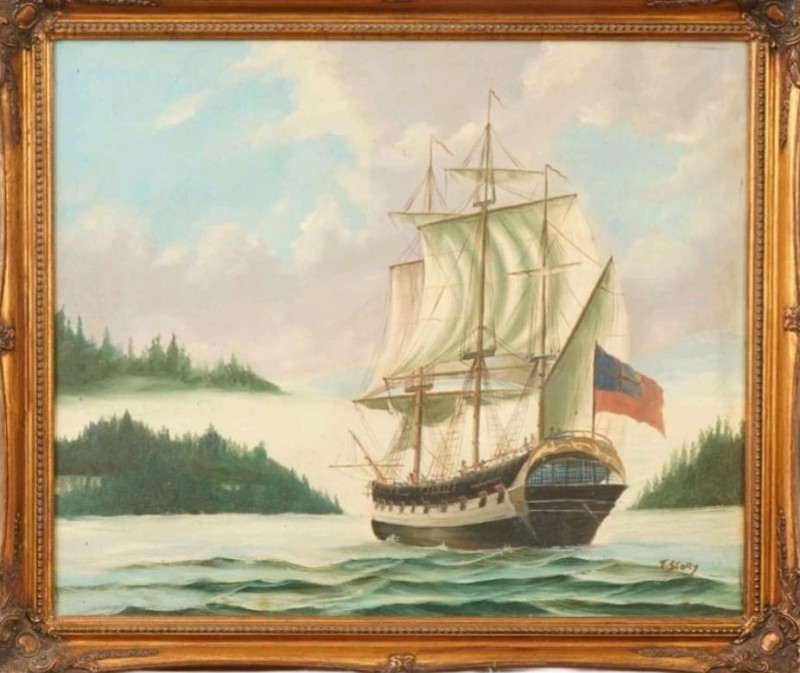 Antique Oil Painting Signed by T.Story (0050)