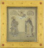 Antique 19c 84 Silver Russian Embroidery icon of Dmitry Rostovsky & Alexander Svirskiy (13681)