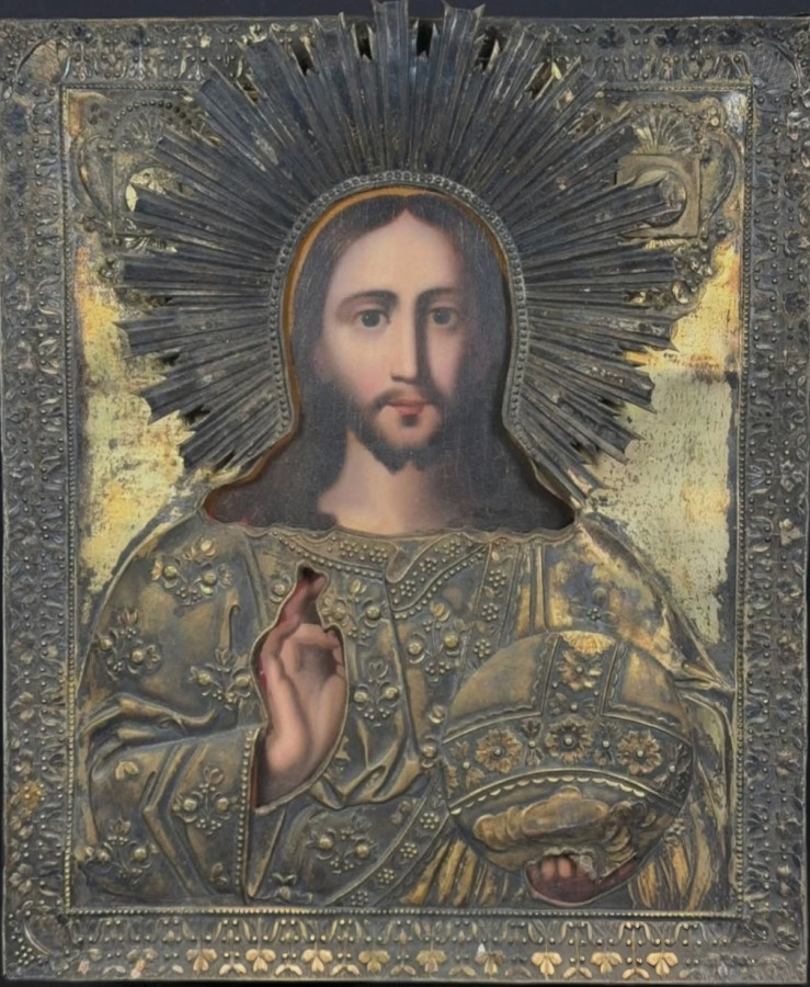 Antique 19c 85 Silver Russian icon of Christ (1112)