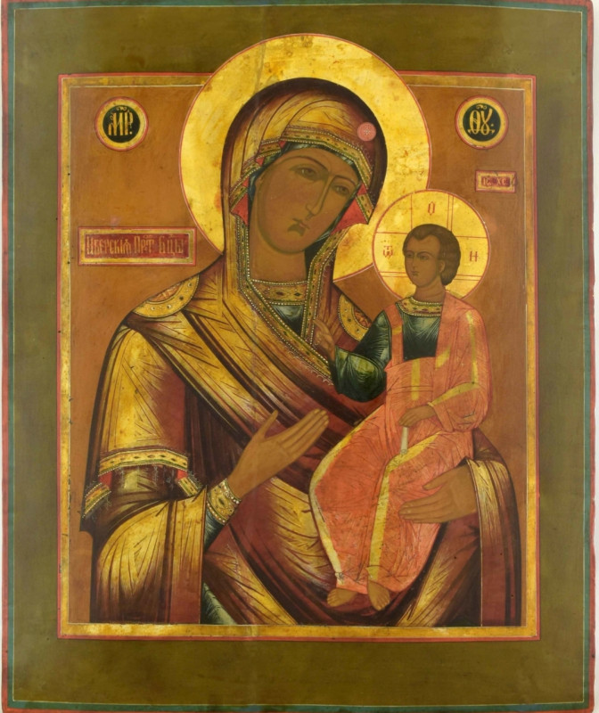 Antique 19c Russian icon of Iverskaya(15119)