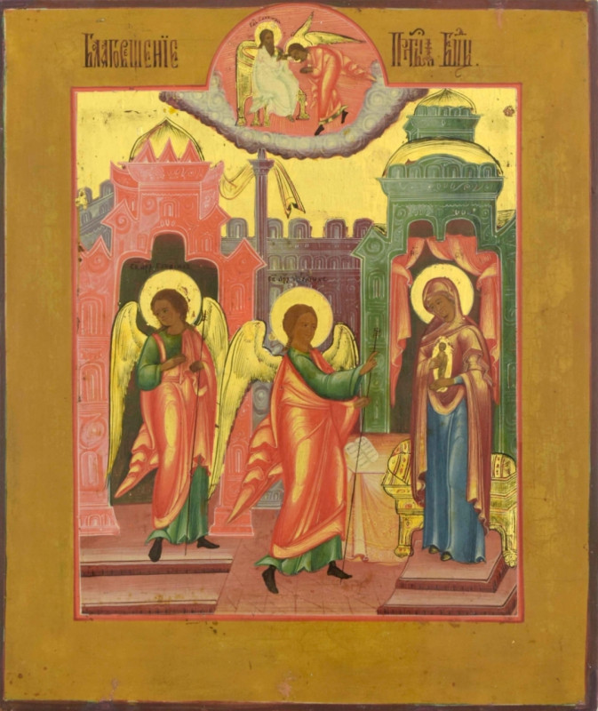 Antique 19c Russian icon of the Annunciation (1550)