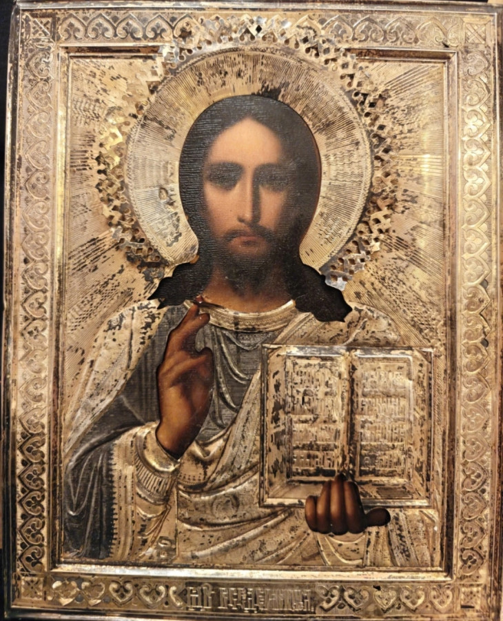 Antique 19c Russian 84 Silver icon of Christ (1203)