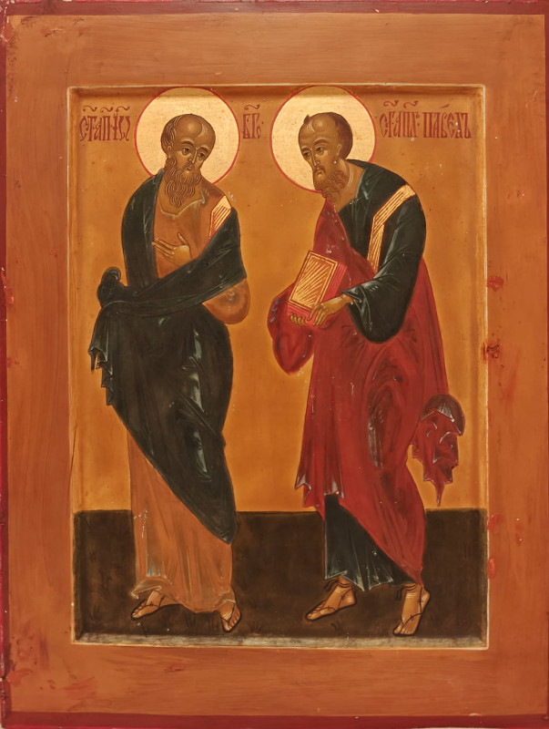 Antique 19c Russian icon of St Peter & St Paul (7211)