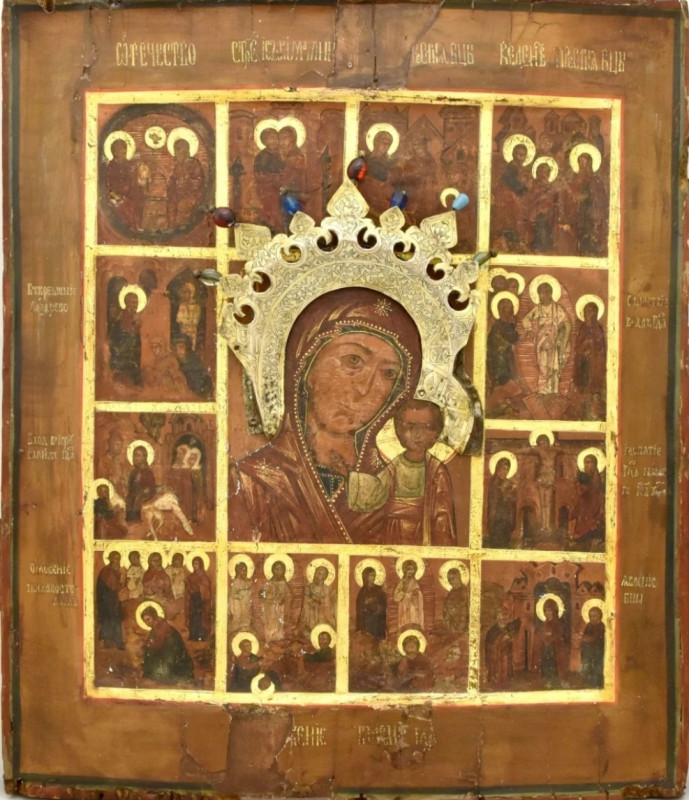 Antique 17c  Russian icon of Kazan & Feast (11728)