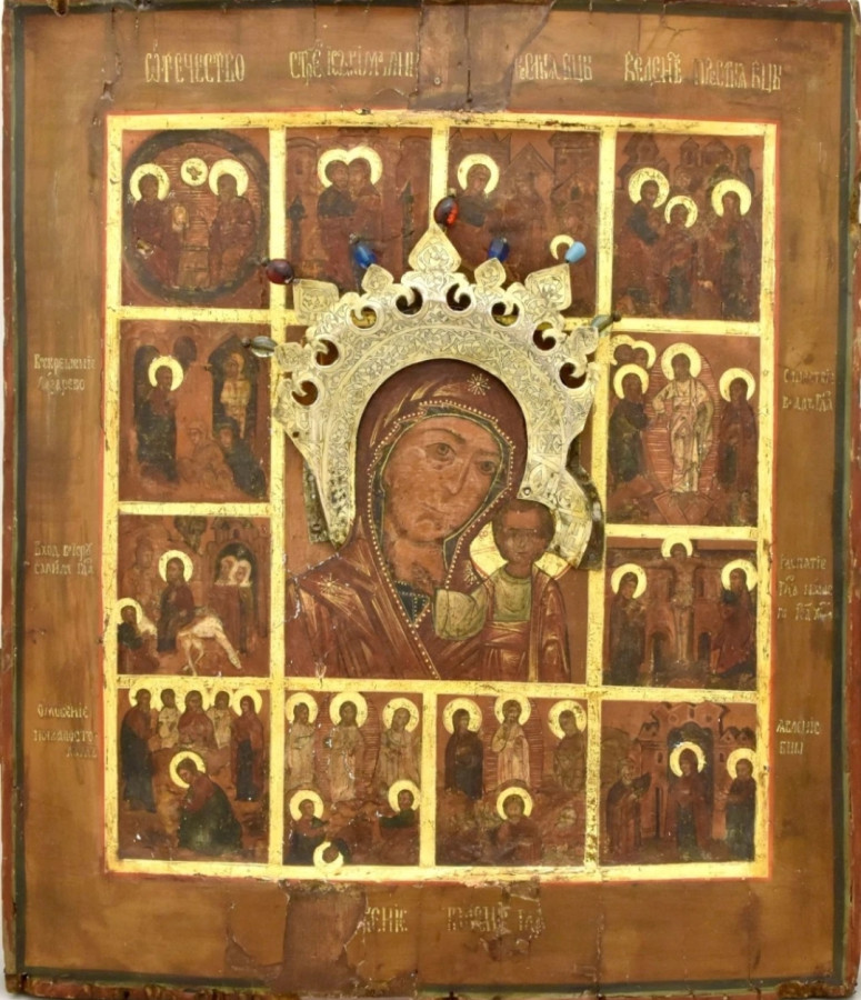 Antique 17c  Russian icon of Kazan & Feast (11728)