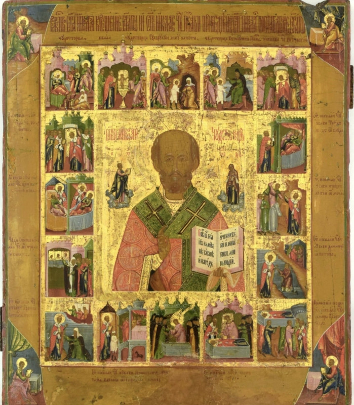 Antique 19c Russian icon of St Nicholas in Vita(15122)