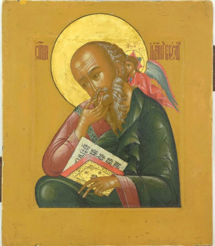Antique 19c Russian Icon of John in Silence Paleh (15144)