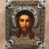 Antique 19c 84 Silver Enamel Russian icon of Christ Mandylion (627)