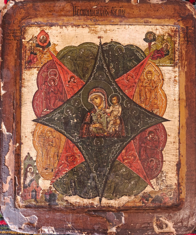 Antique 18c Russian Icon of the Burning Bush (1114)