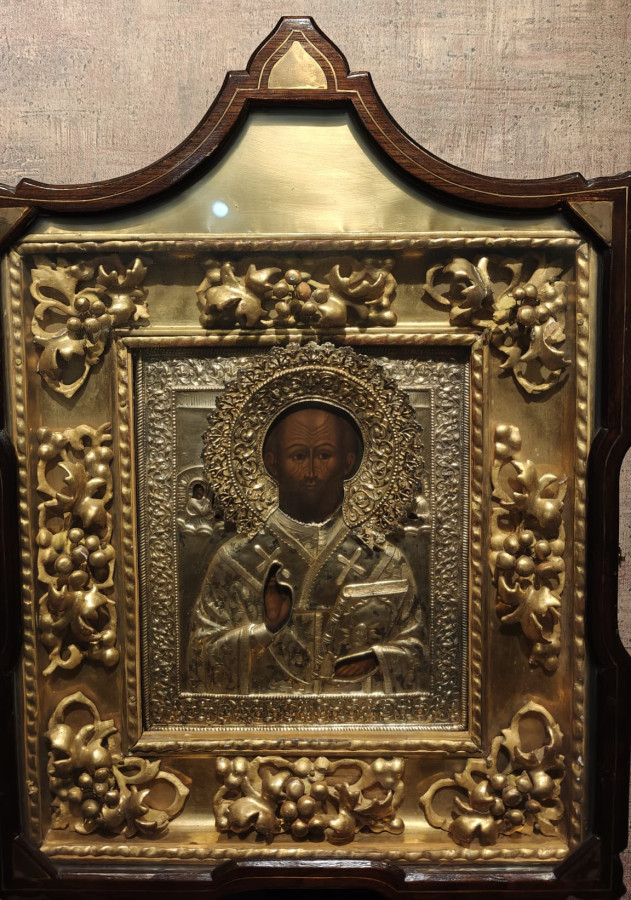 Antique 19c 84 Silver Russian icon of St Nicholas (1110)