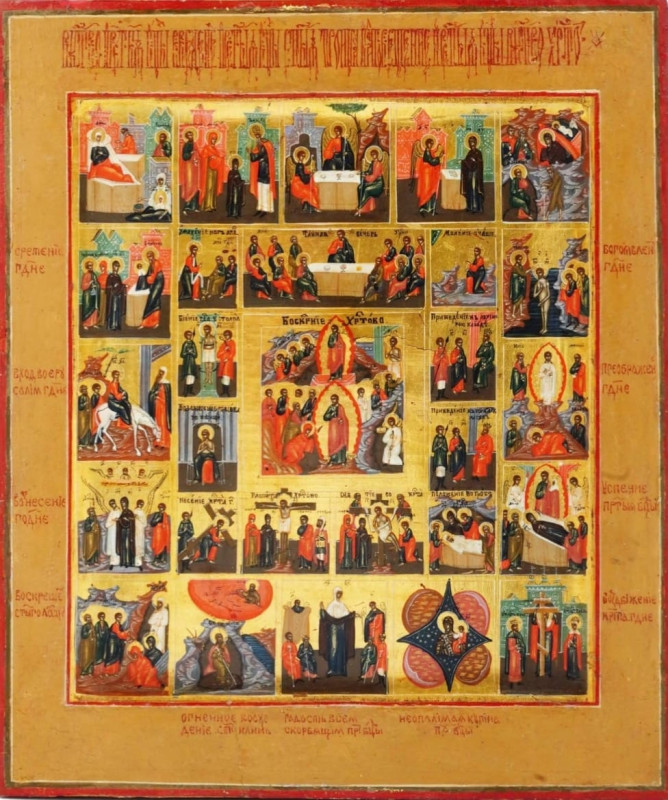 Antique 19c Russian Icon of Feast (5534)