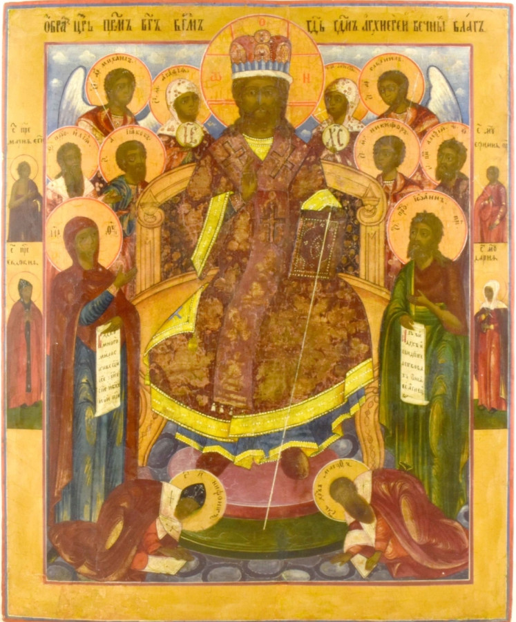 Antique  Monumental 19c Russian Icon of the Extended Deesis (14244)