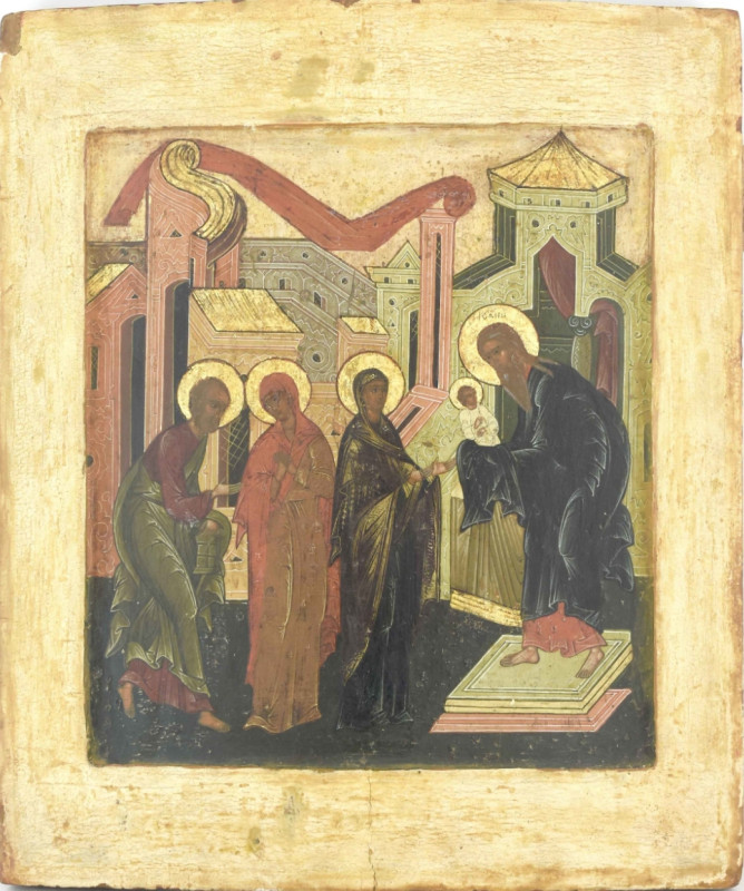 Antique 17c Russian Icon of Presentation of Christ (14931)