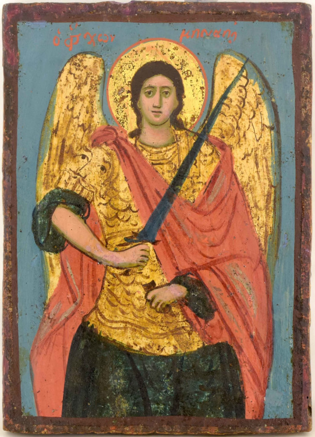Antique 19c Greek icon of St Mihail (Michael)(15281)