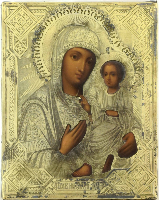 Antique 19c 84 Silver Russian icon of Tikhvin (15279)